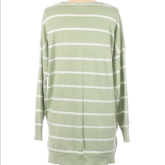 Dreamers green white striped viscose v neck tunic pullover sweater small medium - Picture 2 of 4